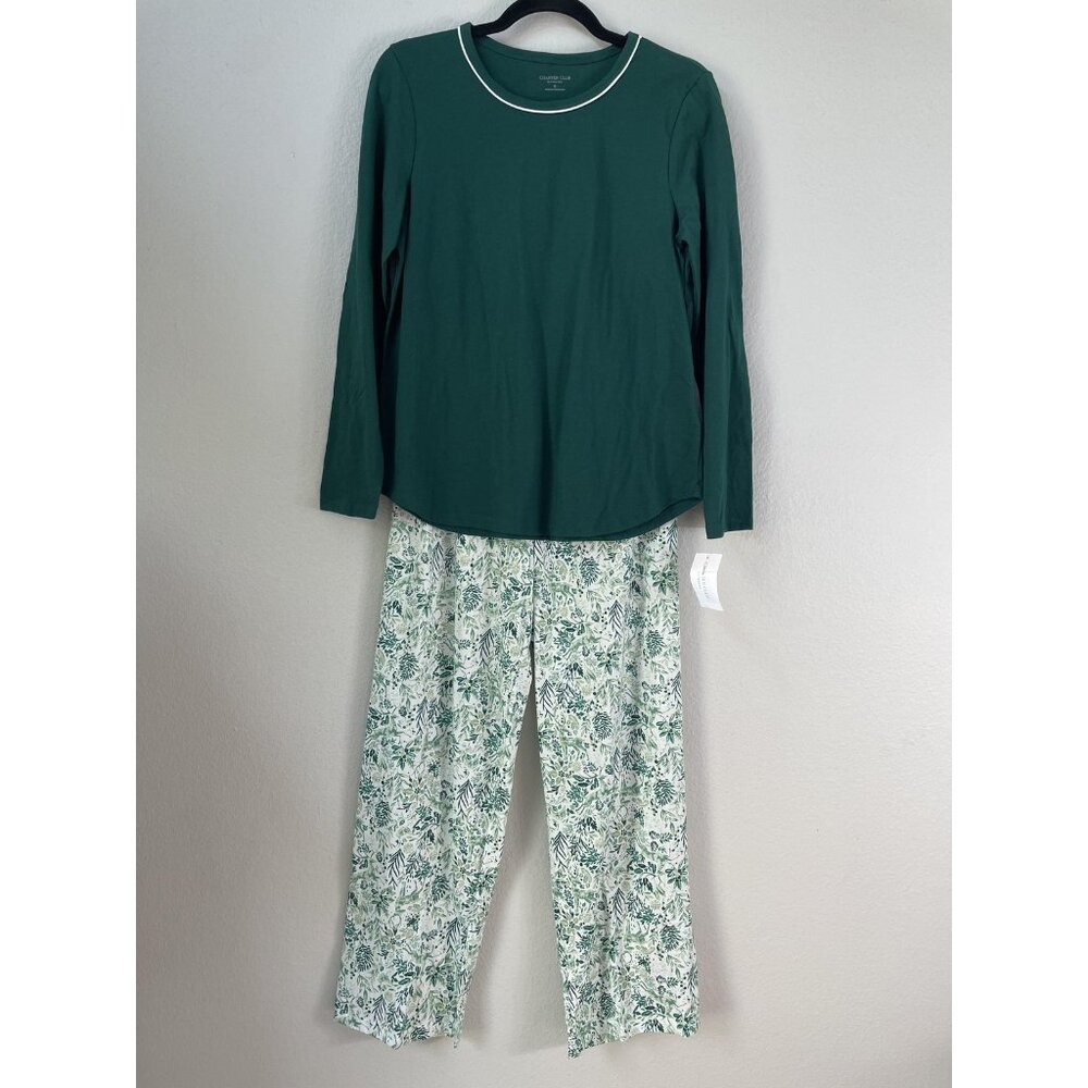 NEW Charter Club Pajama Set‎ Womens Small Green Winter Meadow Deer Print 2 Piece